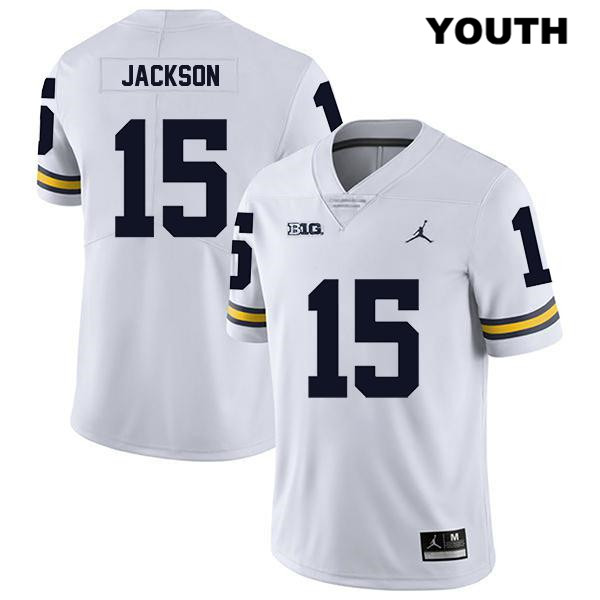 Youth NCAA Michigan Wolverines Giles Jackson #15 White Jordan Brand Authentic Stitched Legend Football College Jersey QP25X60IZ
